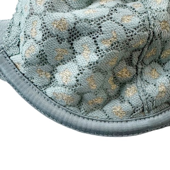 Victoria’s Secret Underwire Gold Metallic Lace Demi Bra Blue Size 32D NWT - Picture 5 of 10